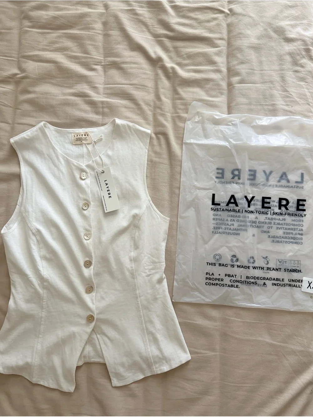 Layere Organic Cotton White Tailored Linen Vest